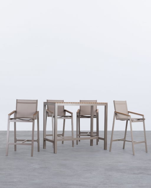 Set of High Table and 4 High Outdoor Aluminium Stools Korce