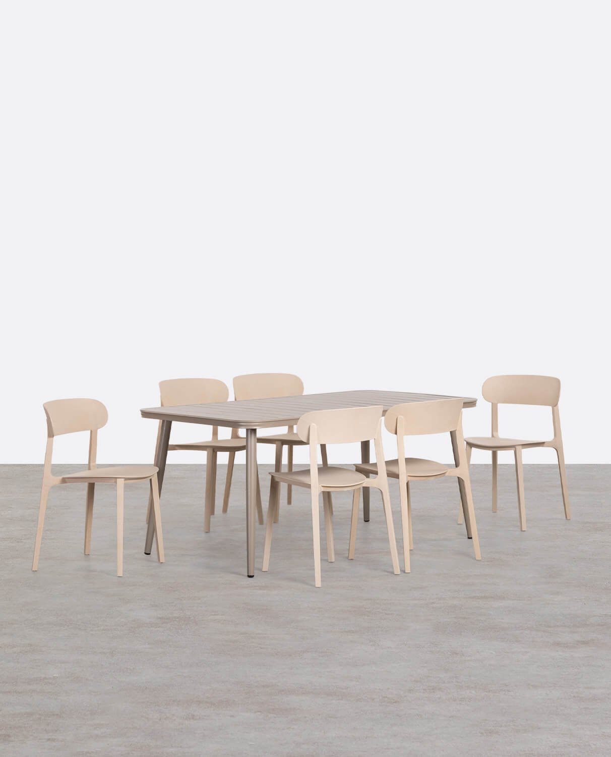 Rectangular Aluminum Table Set Cancun and 6 Polypropylene Outdoor Chairs Briel, gallery image 1