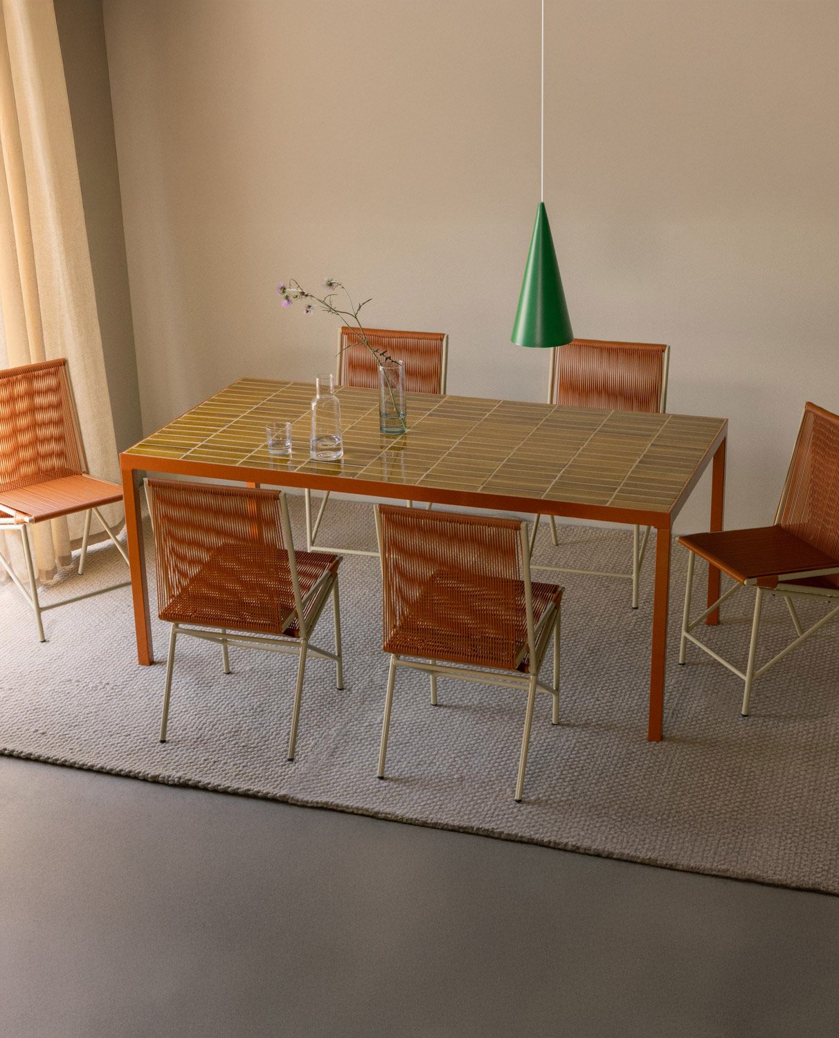 Rectangular Dining Table Set with Zafiro Ceramic and 6 Amur Rattan and Metal Chairs, gallery image 2