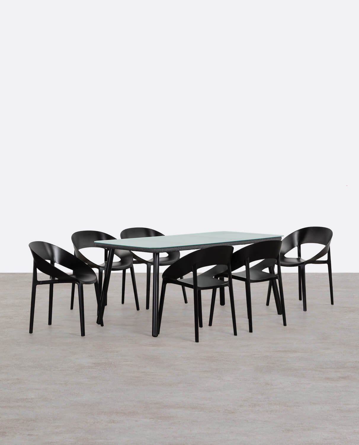 Drian Rectangular Aluminum and Glass Table Set and 6 Lara Outdoor Polypropylene Chairs, gallery image 1