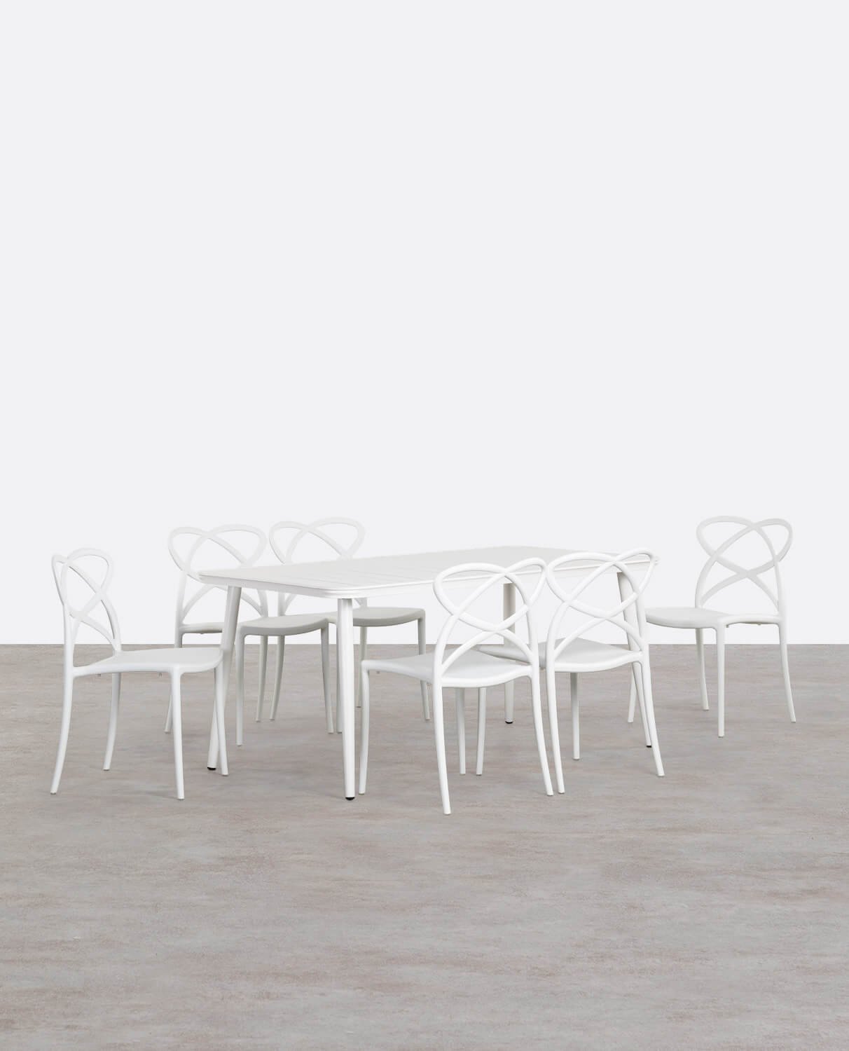 Cancun Rectangular Aluminum Table Set and 6 Cielo Outdoor Polypropylene Chairs, gallery image 1