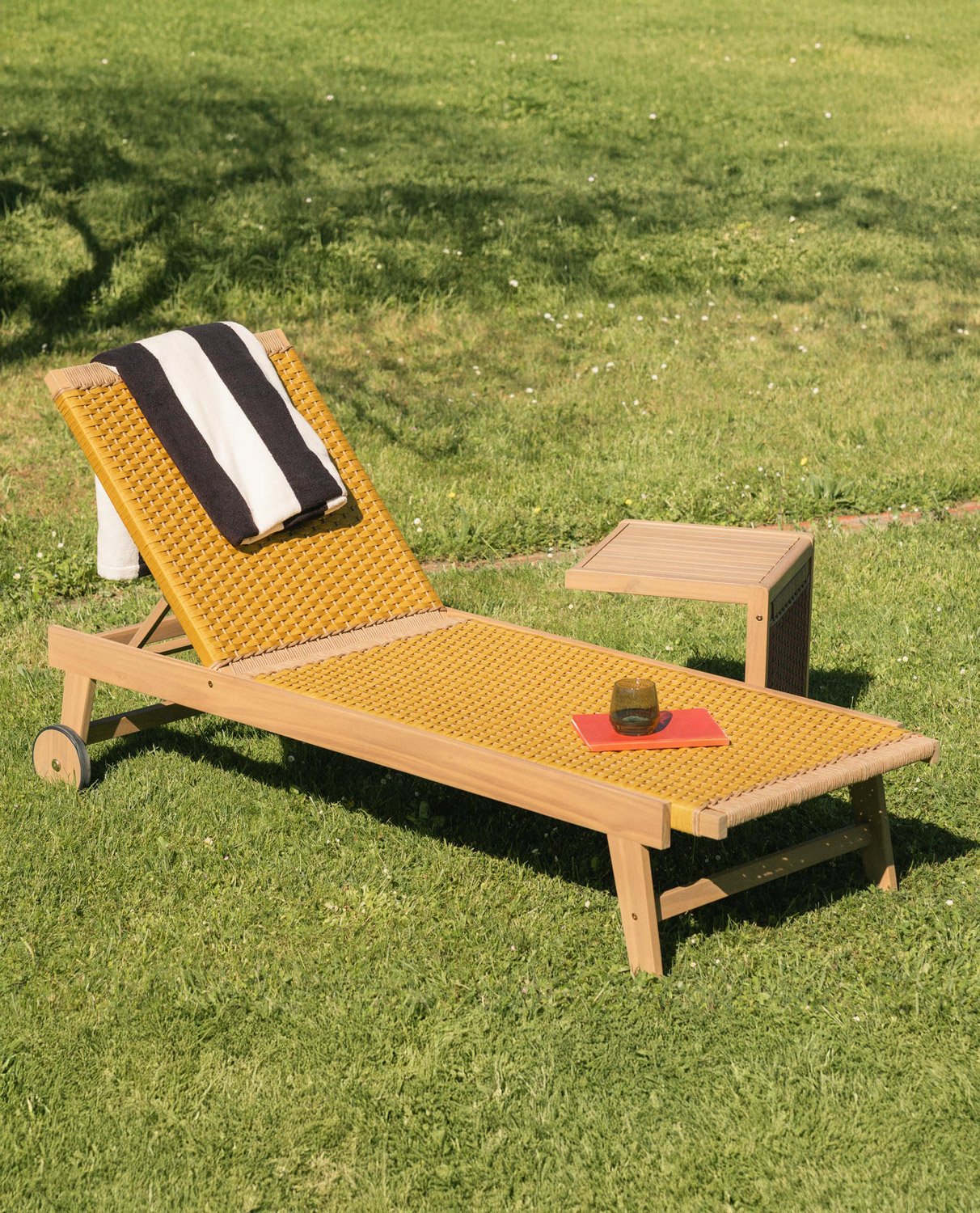 Mirle Acacia Wood and Rope Wheeled Lounger, gallery image 2