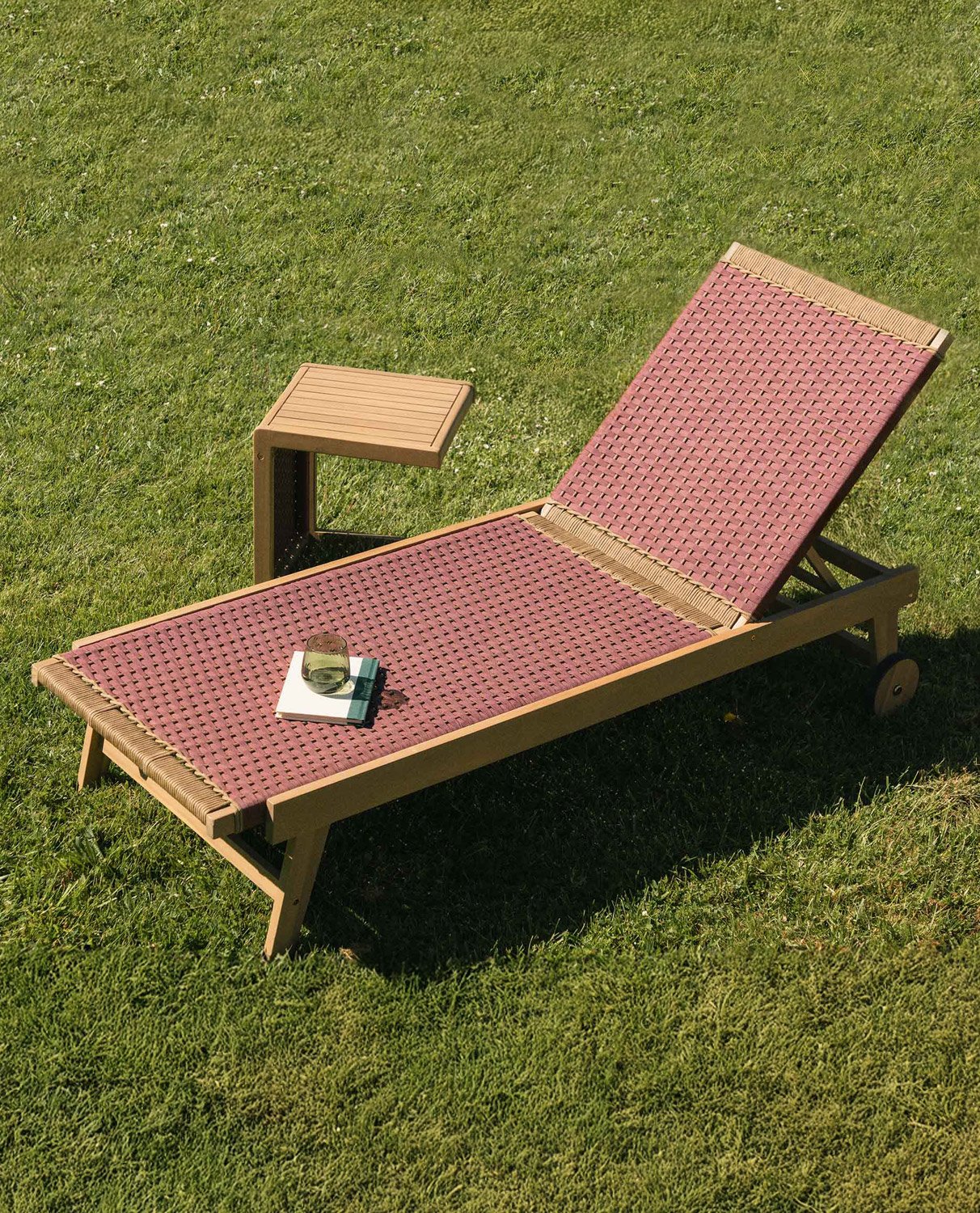 Mirle Acacia Wood and Rope Wheeled Lounger, gallery image 2