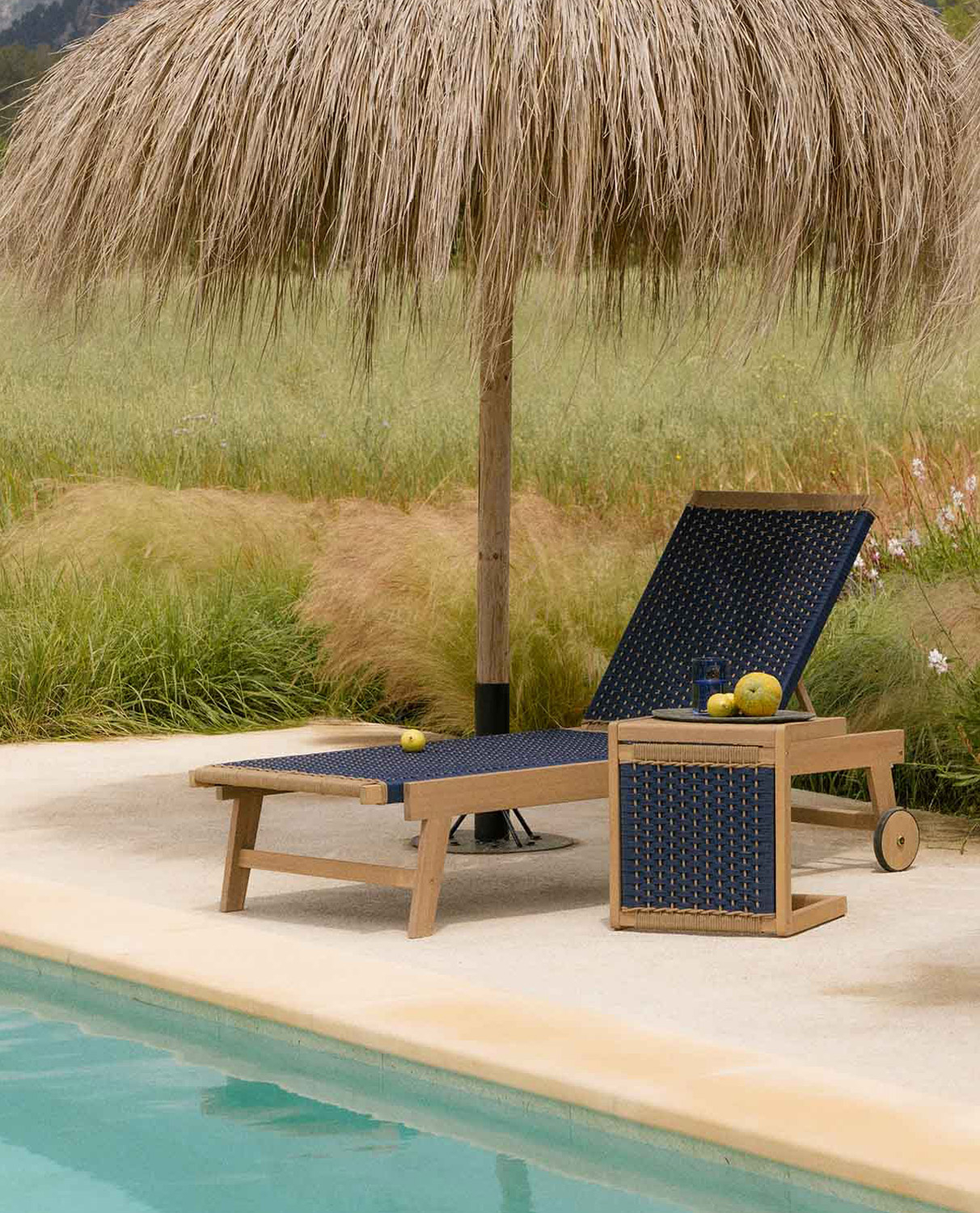 Mirle Acacia Wood and Rope Wheeled Lounger, gallery image 2
