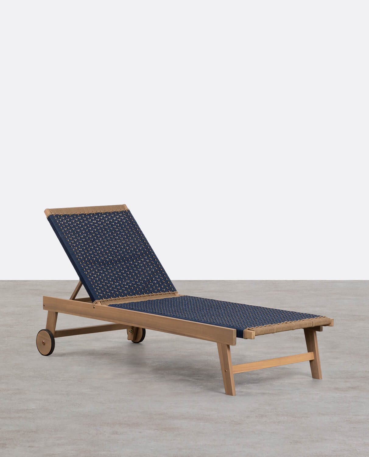 Mirle Acacia Wood and Rope Wheeled Lounger, gallery image 1