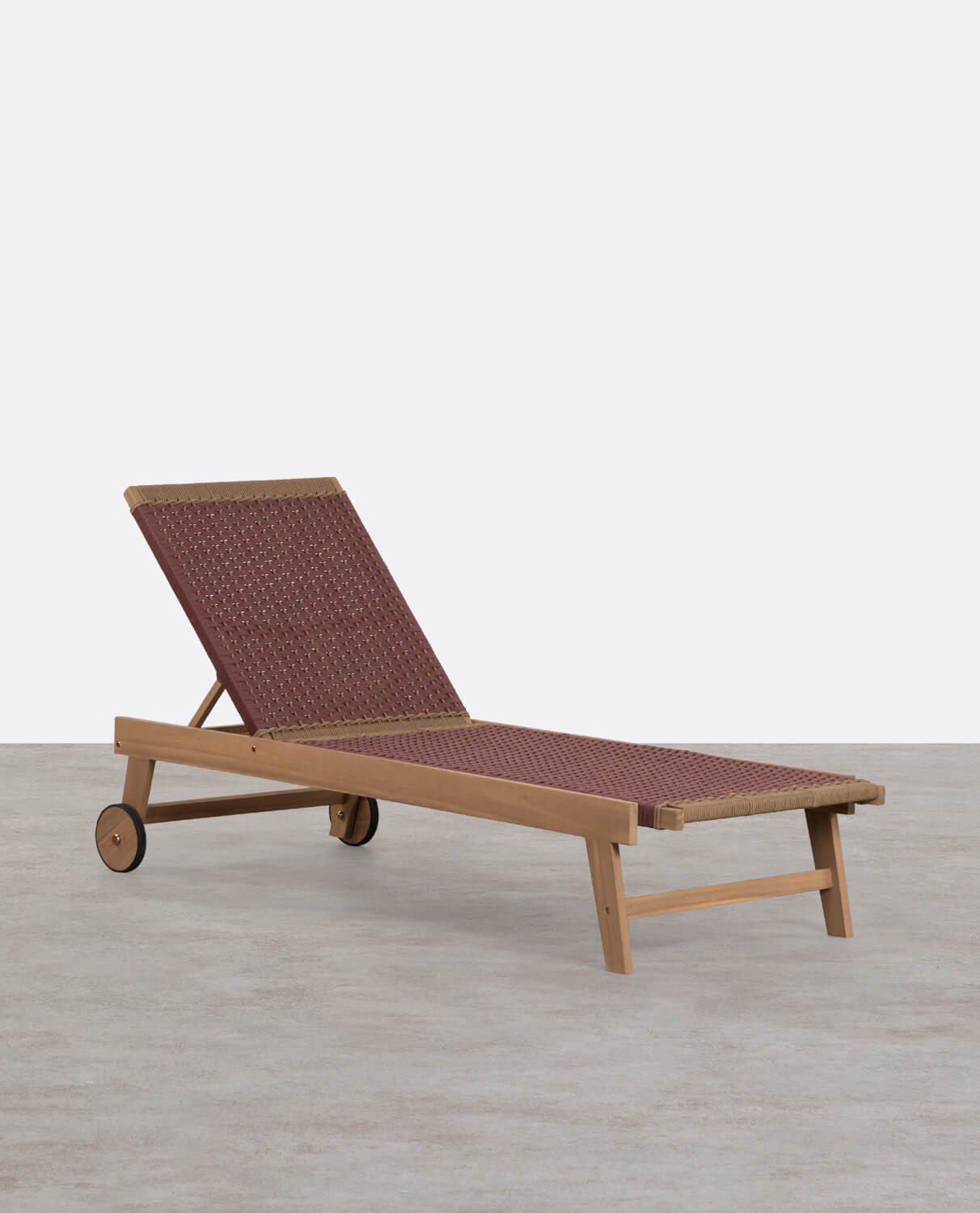 Mirle Acacia Wood and Rope Wheeled Lounger, gallery image 1