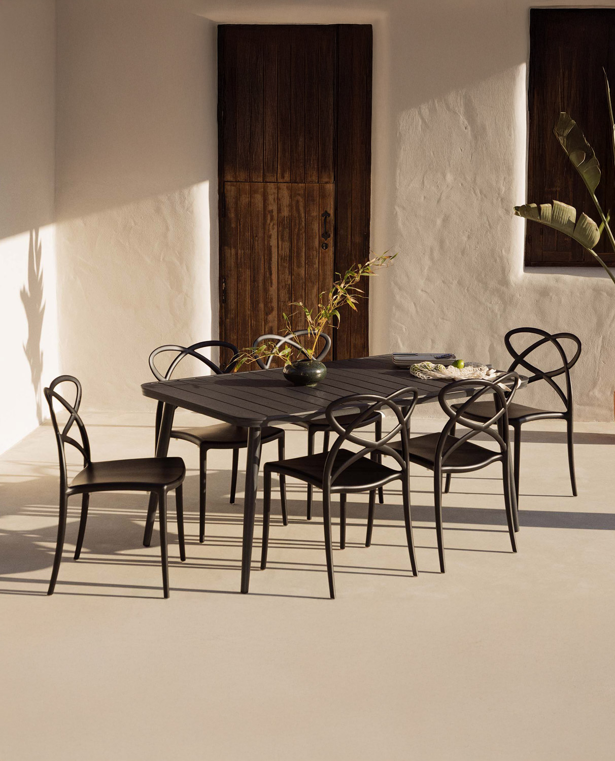 Cancun Rectangular Aluminum Table Set and 6 Cielo Outdoor Polypropylene Chairs, gallery image 2