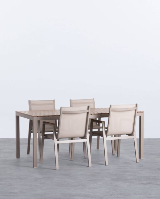 Aluminum Table Set (180x90 cm) and 4 Outdoor Chairs Korce