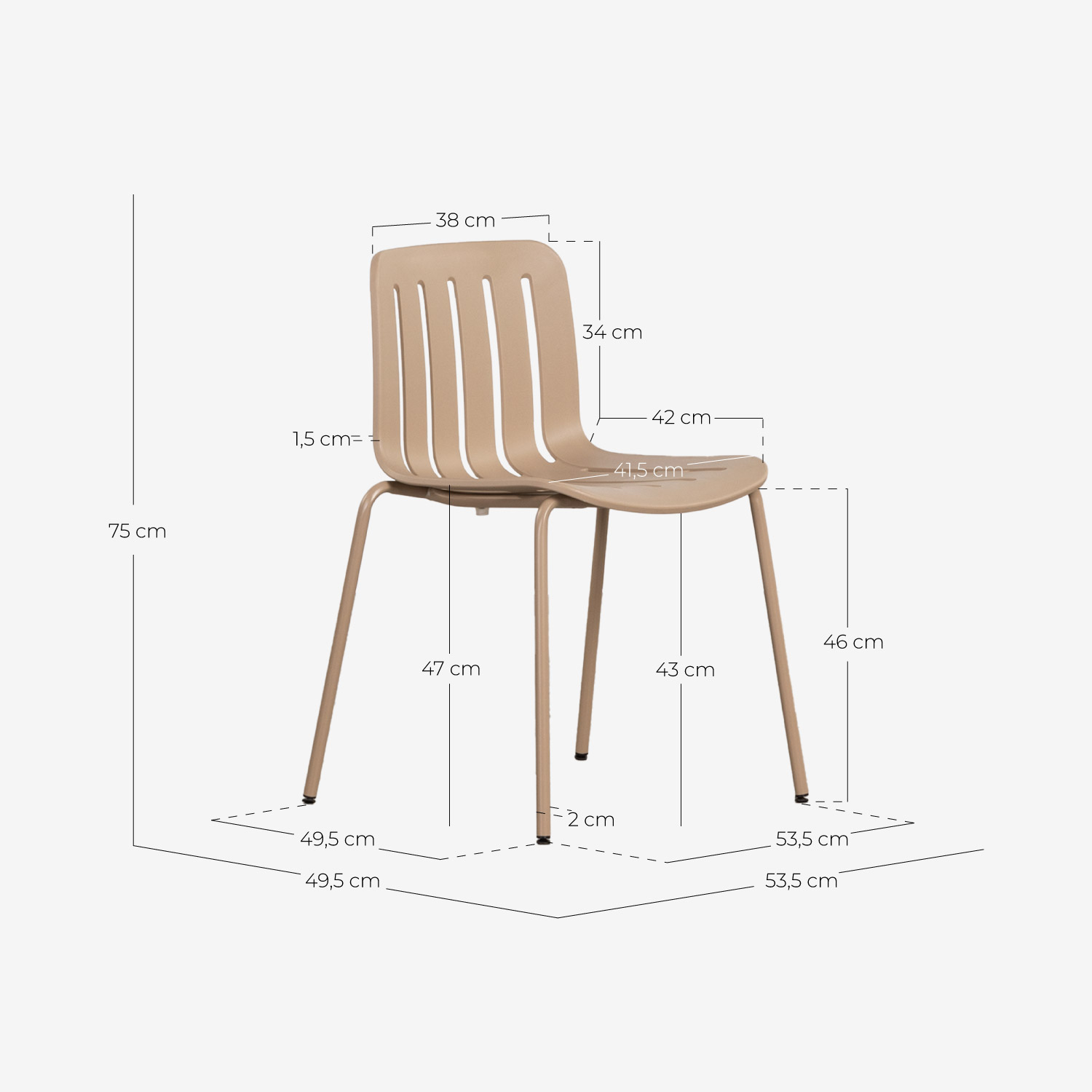 Romi Polypropylene Outdoor Chair, measurements
