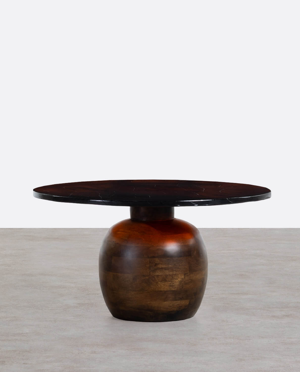 Round Mango Wood and Glass Coffee Table (Ø82 cm) Diua, gallery image 1