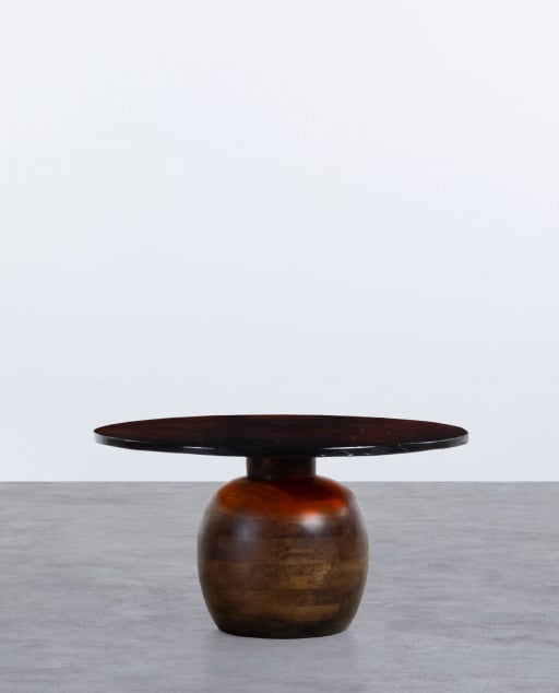 Round Mango Wood and Glass Coffee Table (Ø82 cm) Diua
