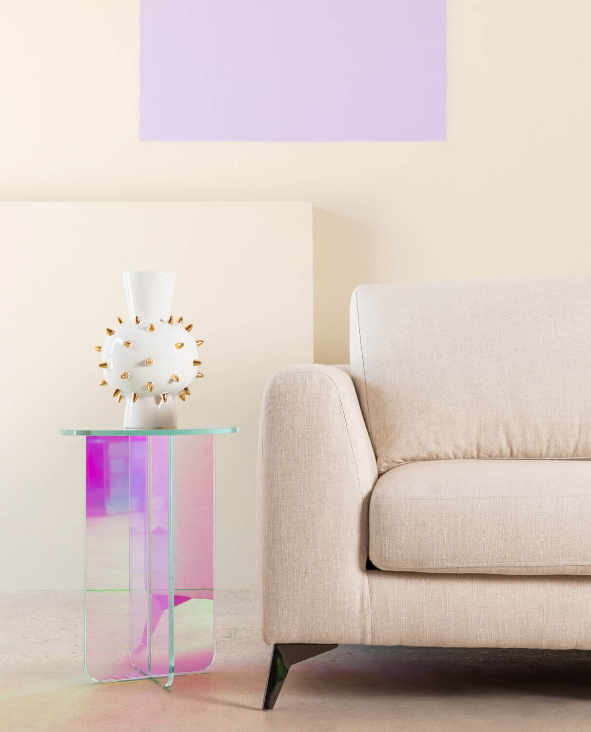 Round Iridescent Tempered Glass Side Table (Ø40 cm) Iris, gallery image 2