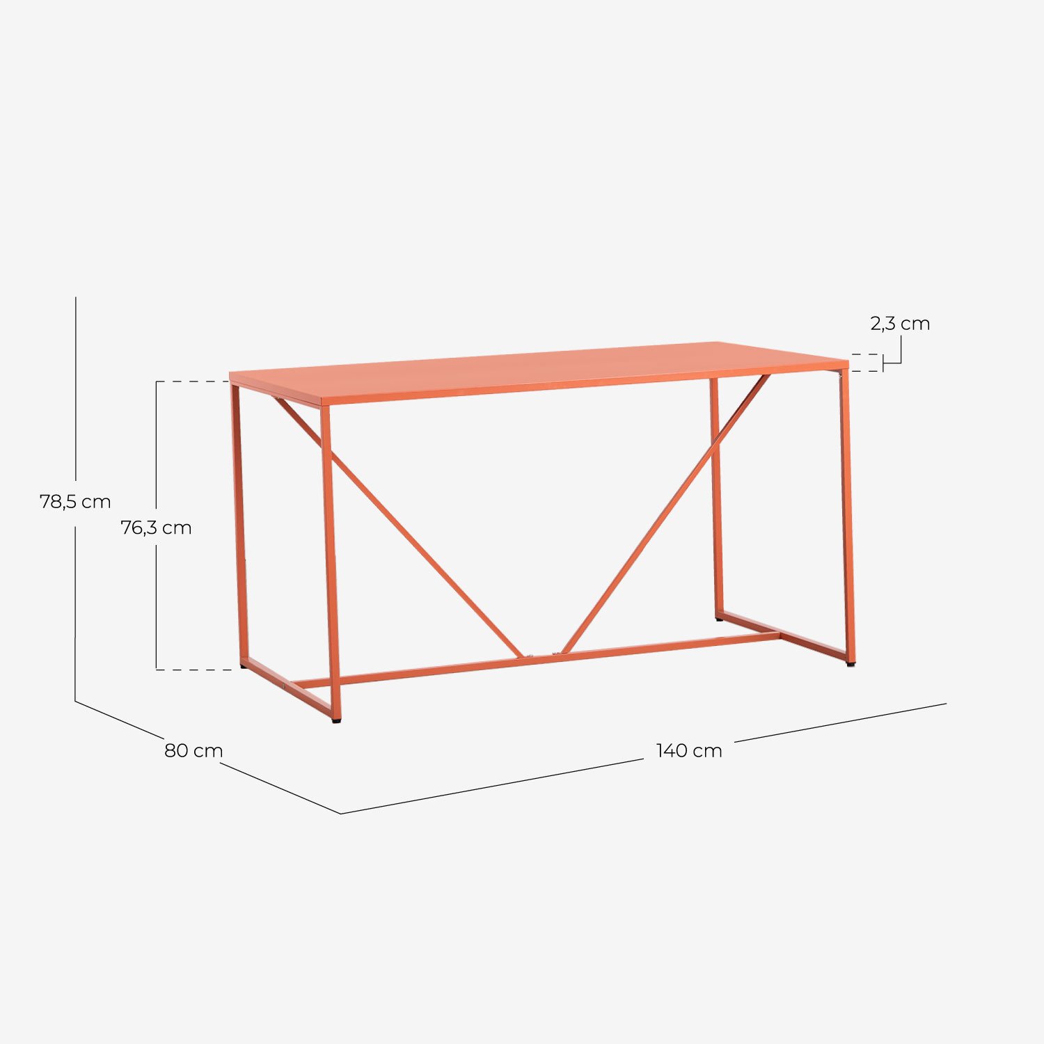 Ibiza Steel Laminate Dining Table (78x140 cm), measurements
