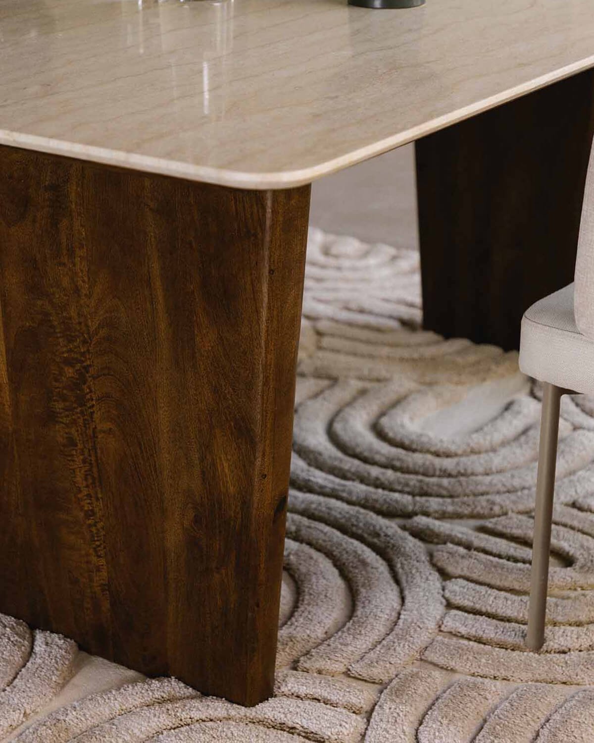 Egyptian Marble and Mango Wood Rectangular Dining Table (180x90 cm) Amatis, gallery image 3