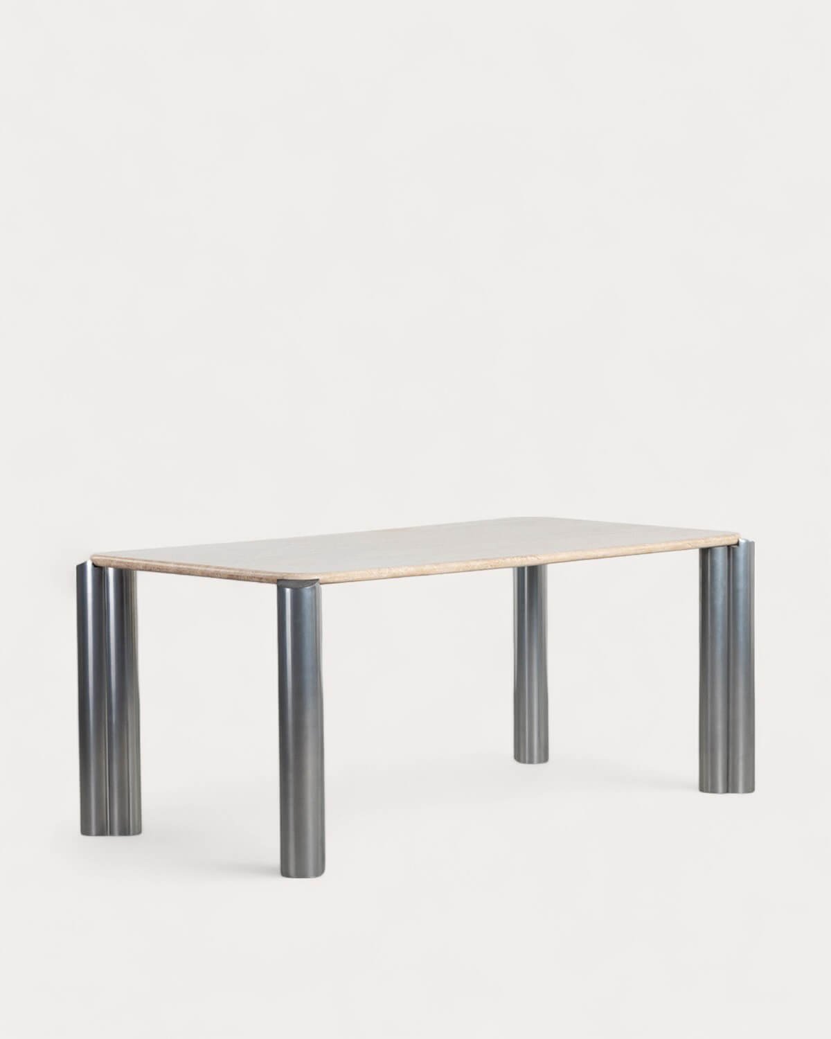 Rectangular Dining Table with Travertine Marble Top (174x91 cm) Ethel, gallery image 1