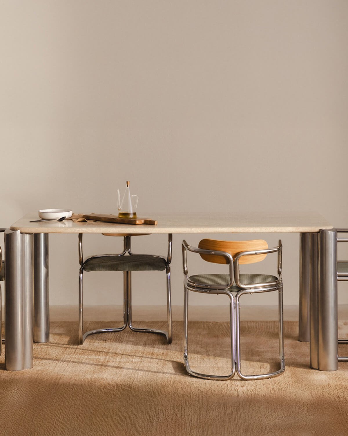Rectangular Dining Table with Travertine Marble Top (174x91 cm) Ethel, gallery image 2