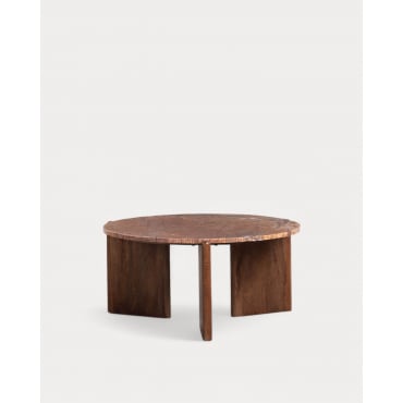 Round Mango Wood and Marble Coffee Table (Ø86 cm) Crecia Medium-Sized Mango Wood - The Masie