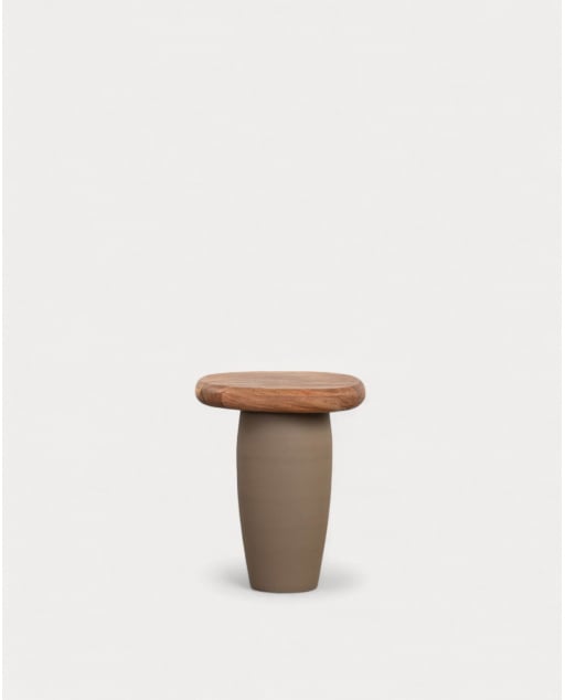 Oval Acacia Wood and Metal Side Table (40.5x38 cm) Tricia