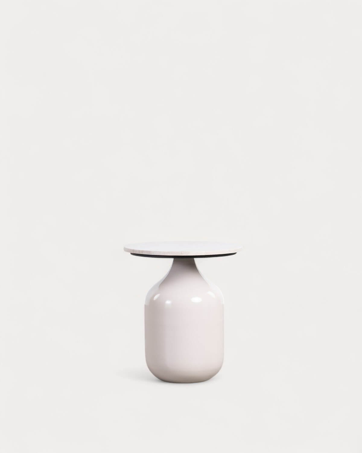 Round Travertine Marble and Metal Side Table (Ø45 cm) Meryn, gallery image 1