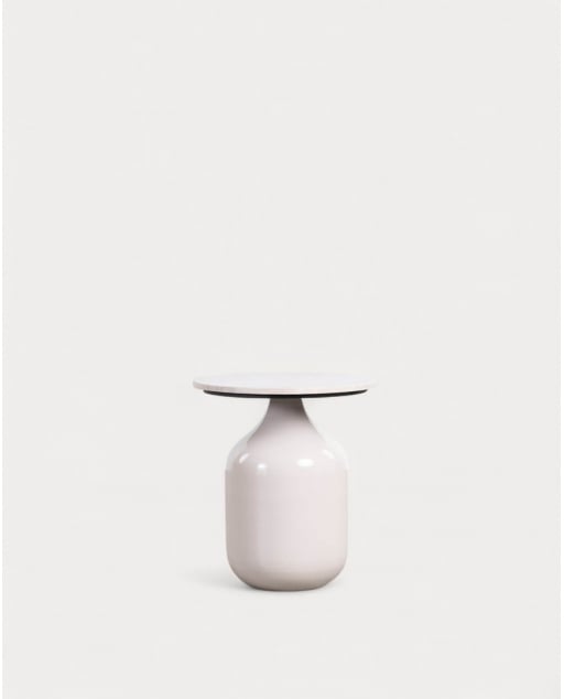 Round Travertine Marble and Metal Side Table (Ø45 cm) Meryn