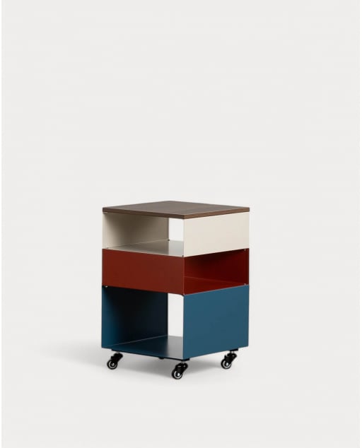 Side Table with Wheels and Metal Storage (40x40 cm) Aron