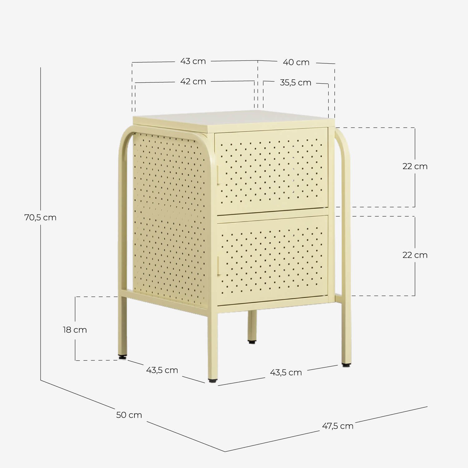 Side Table with Laminated Steel Storage (47,5x50 cm) Atiel, measurements