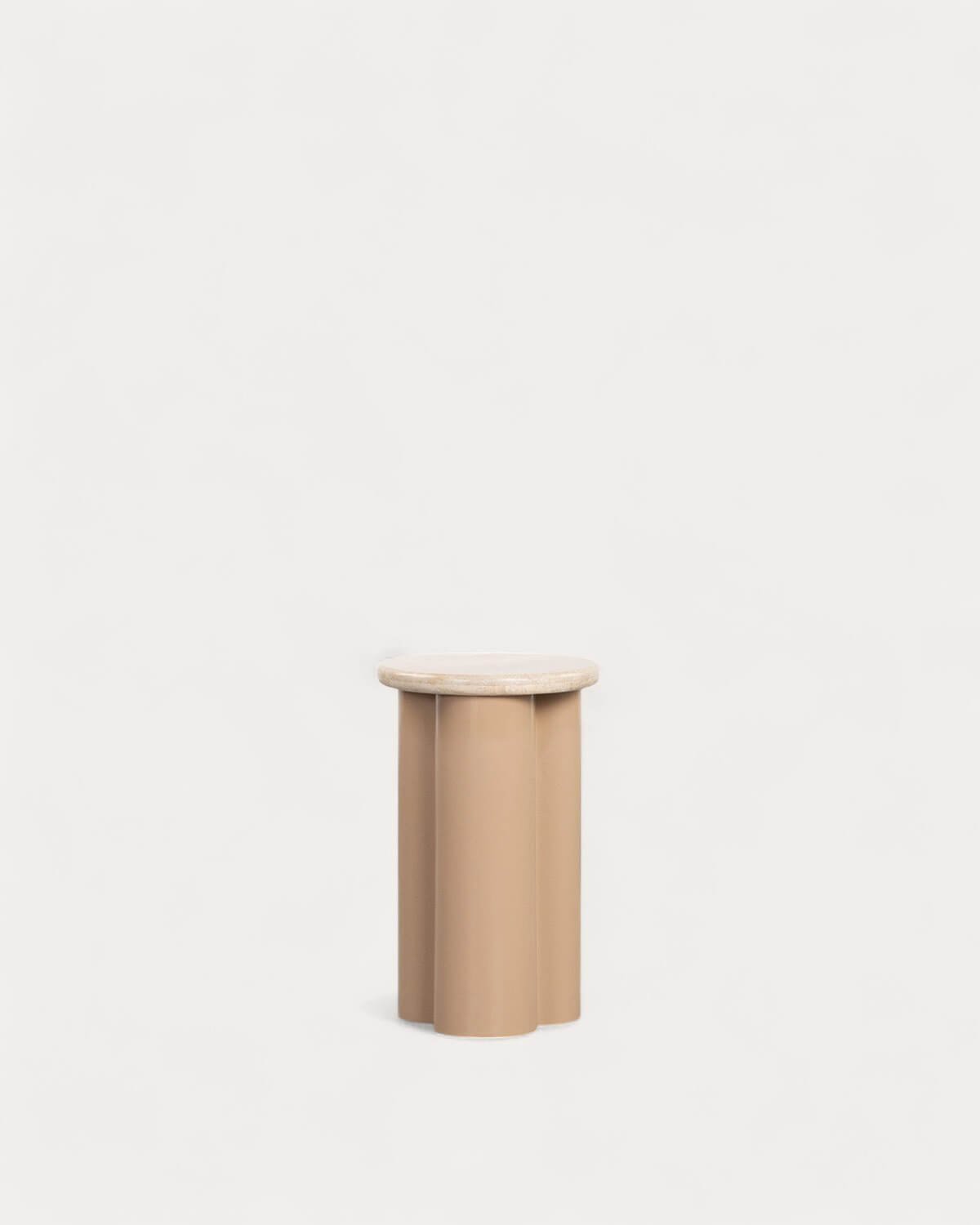 Round Travertine Marble and Metal Side Table (Ø31 cm) Trébolo, gallery image 1