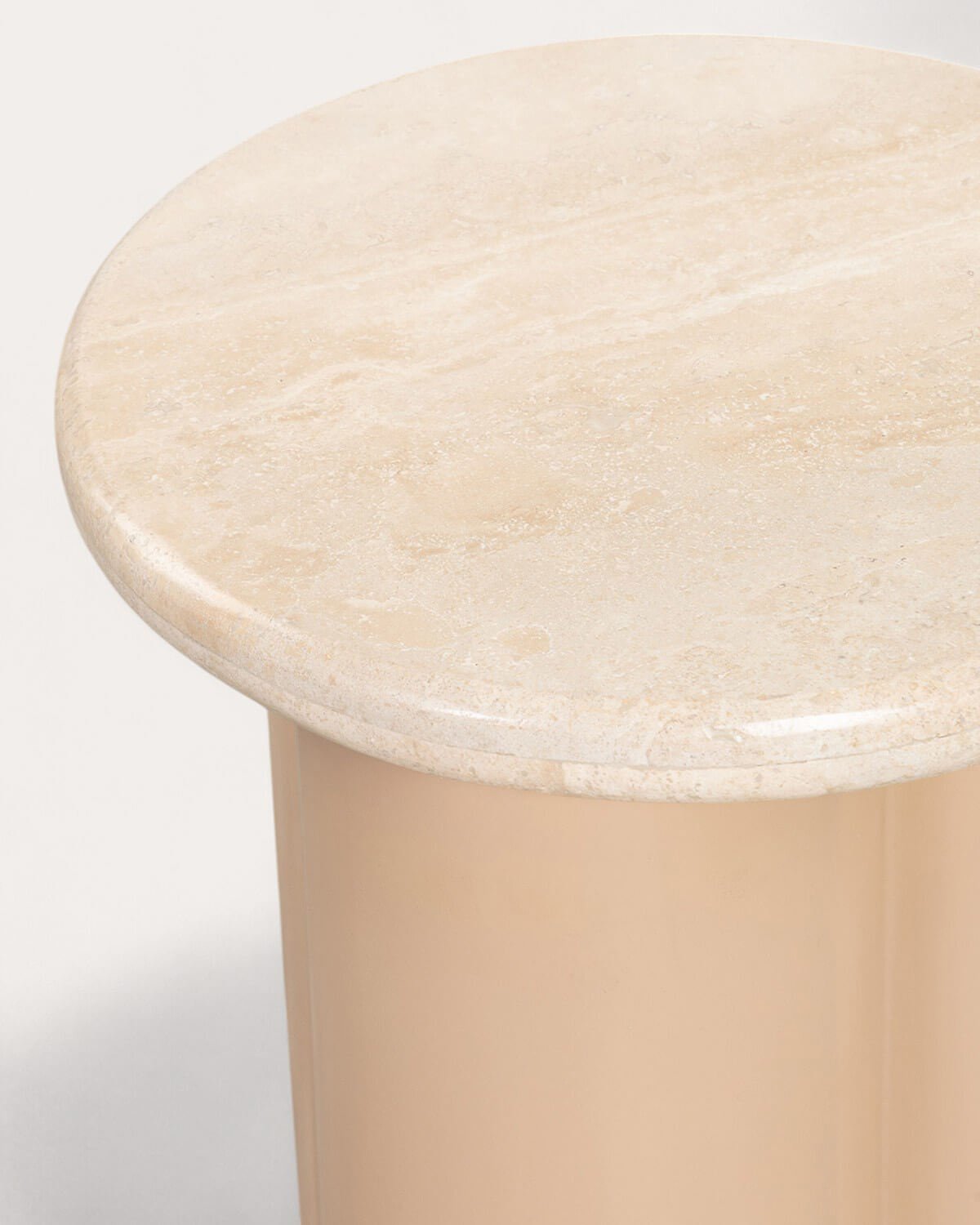 Round Travertine Marble and Metal Side Table (Ø31 cm) Trébolo, gallery image 4