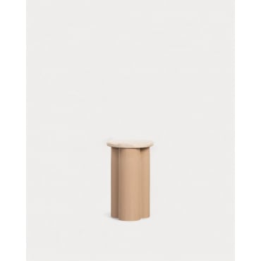 Round Travertine Marble and Metal Side Table (Ø31 cm) Trébolo Marble Travertine Marble - The Masie