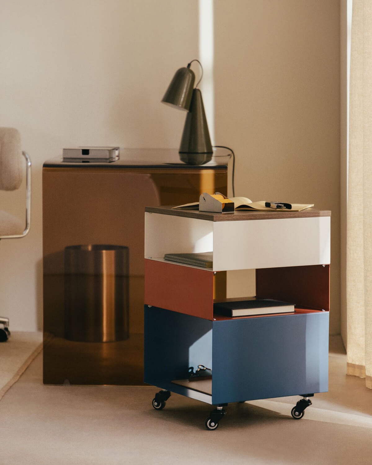 Side Table with Wheels and Metal Storage (40x40 cm) Aron, gallery image 2