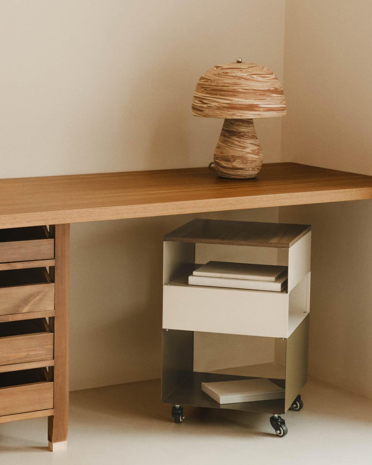 Side Table with Wheels and Metal Storage (40x40 cm) Aron, gallery image 2