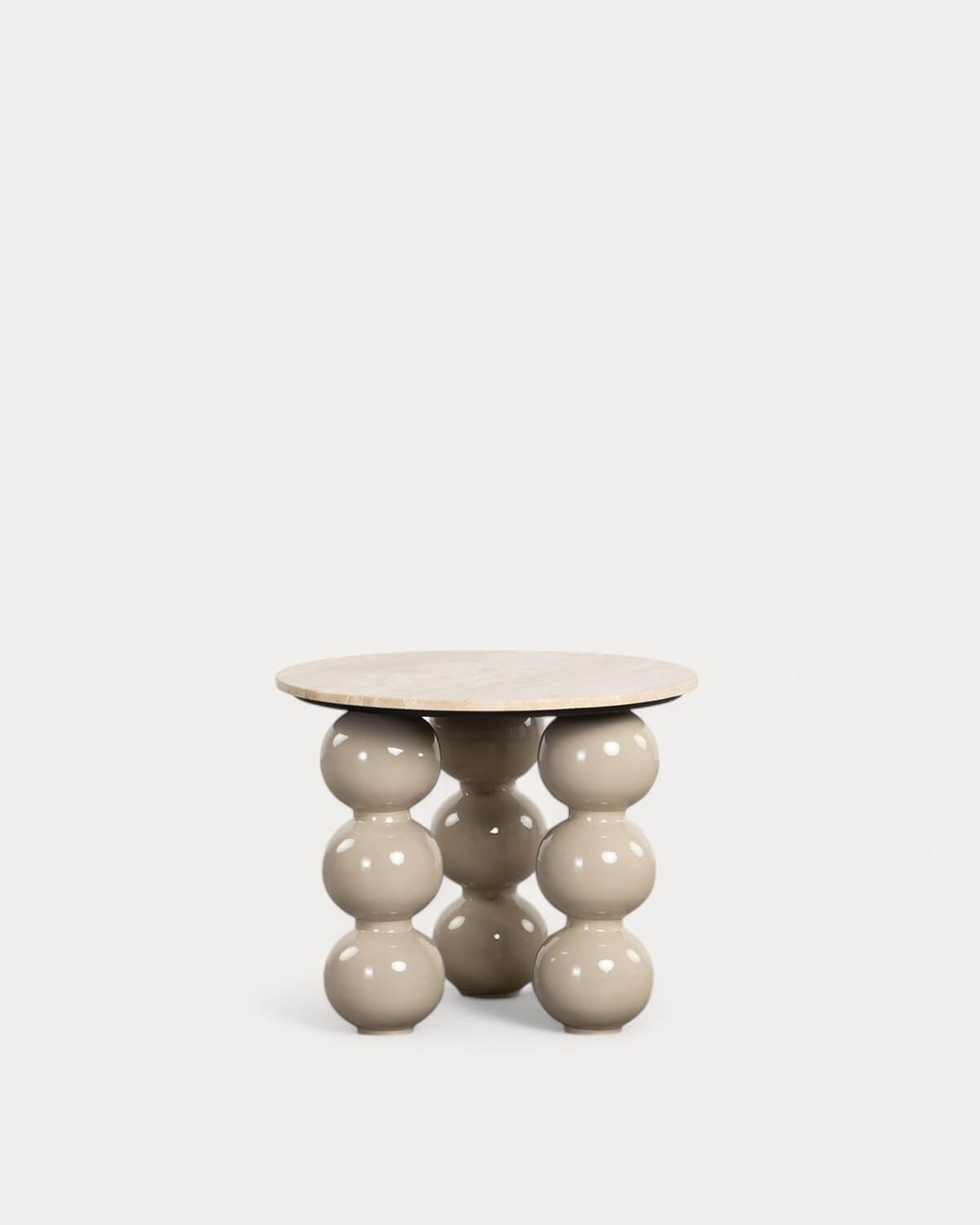 Round Travertine Marble and Metal Side Table (Ø60 cm) Mousa , gallery image 5
