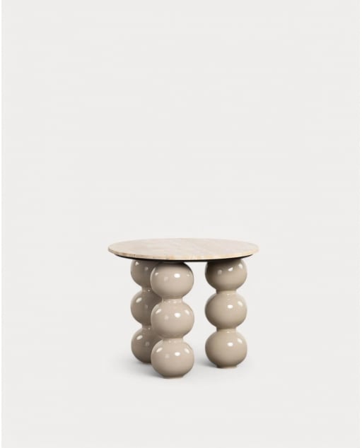 Round Travertine Marble and Metal Side Table (Ø60 cm) Mousa