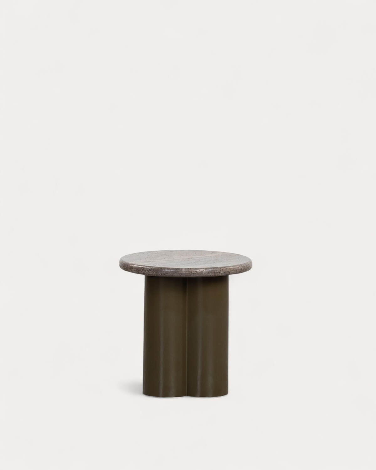 Round Travertine Marble and Metal Side Table (Ø40 cm) Trébolo, gallery image 4512074