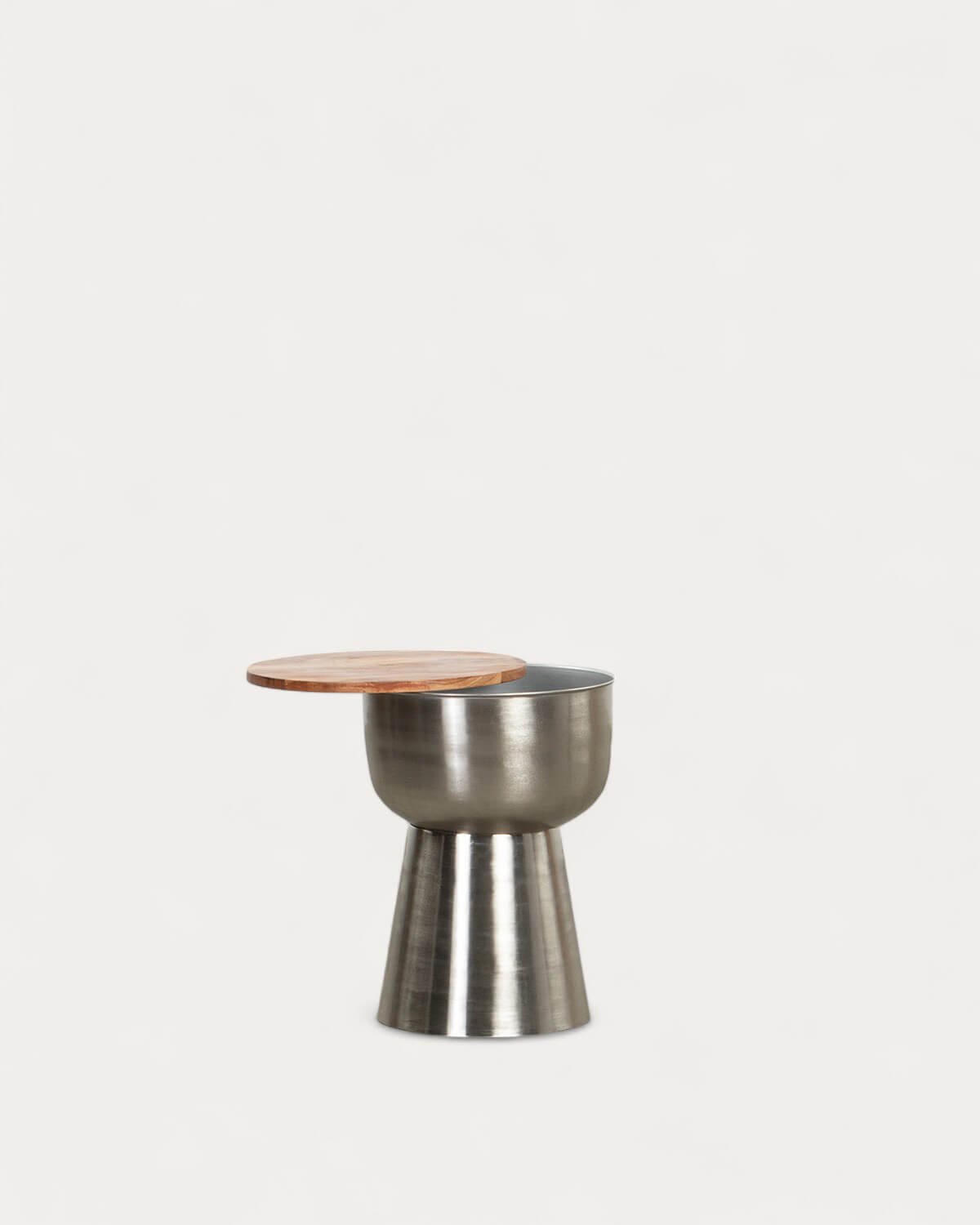 Binchi Round Acacia Wood and Metal Side Table (Ø39 cm), gallery image 4