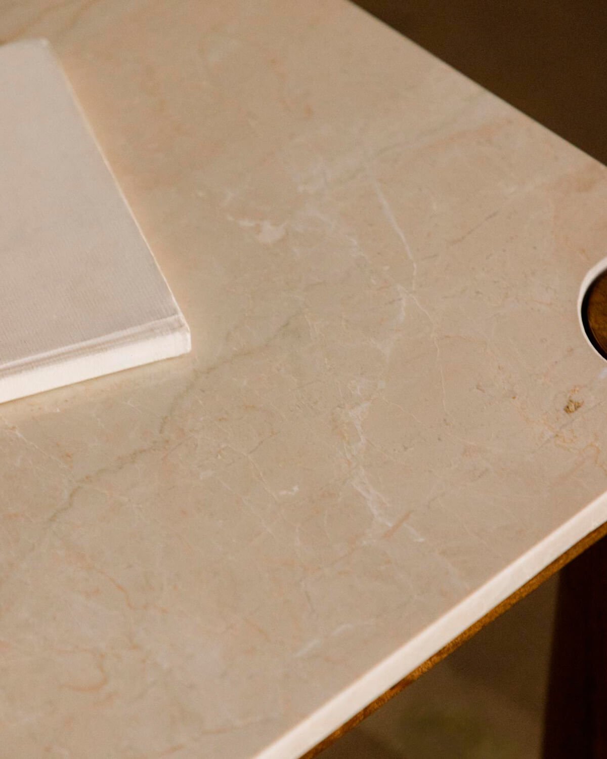 Square Side Table in Botticino Marble and Mango Wood (50x50 cm) Dublin, gallery image 3