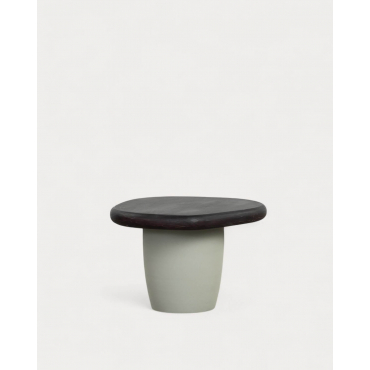 Oval Acacia Wood and Metal Side Table (59x58 cm) Brezo Black Acacia Wood - The Masie