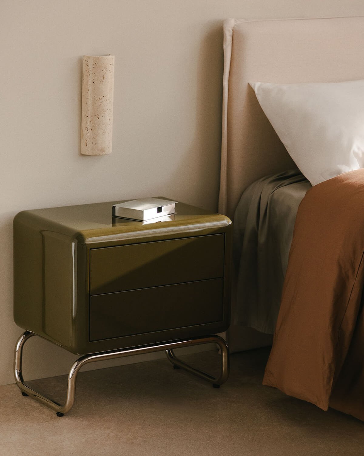Bedside Table with Wooden and Metal Drawers (55x40 cm) Candela Colours, gallery image 2