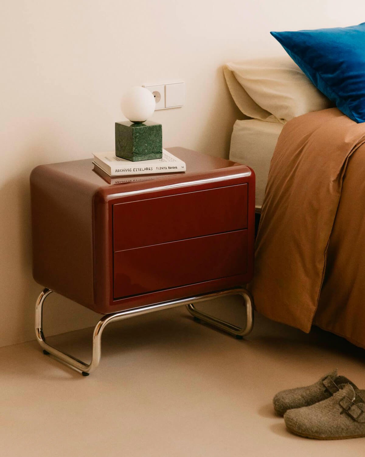 Bedside Table with Wooden and Metal Drawers (55x40 cm) Candela Colours, gallery image 2