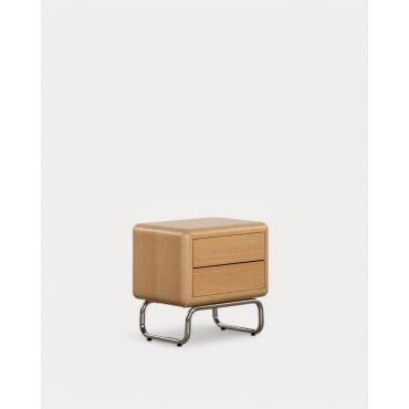 Nightstand with 2 Drawers in Wood and Metal (55x40 cm) Candela Light Wood - The Masie