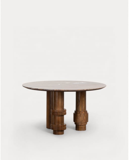 Round Dining Table in Bidasar Marble and Mango Wood (Ø140 cm) Athens