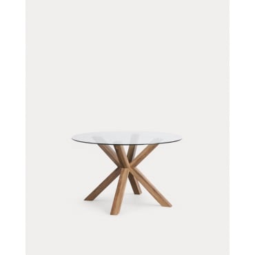 Round Wooden and Glass Dining Table (Ø120 cm) Vuoto MDF Walnut - The Masie