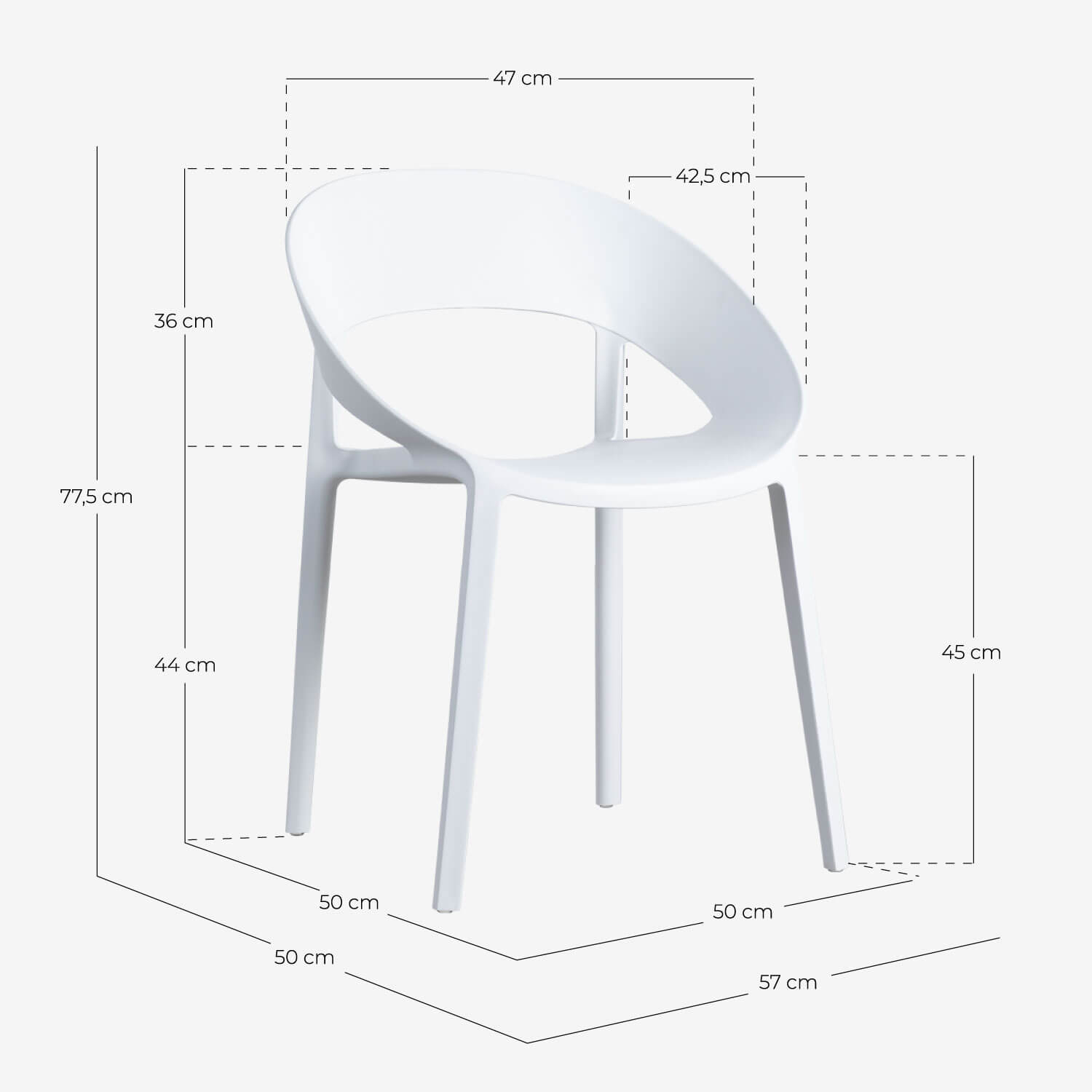 Pack of 4 Polypropylene Dining Chairs Lara, measurements