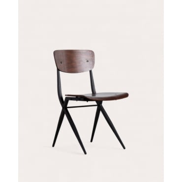 Pack 2 Ticher Wood and Metal Dining Chairs Medium Wood - The Masie