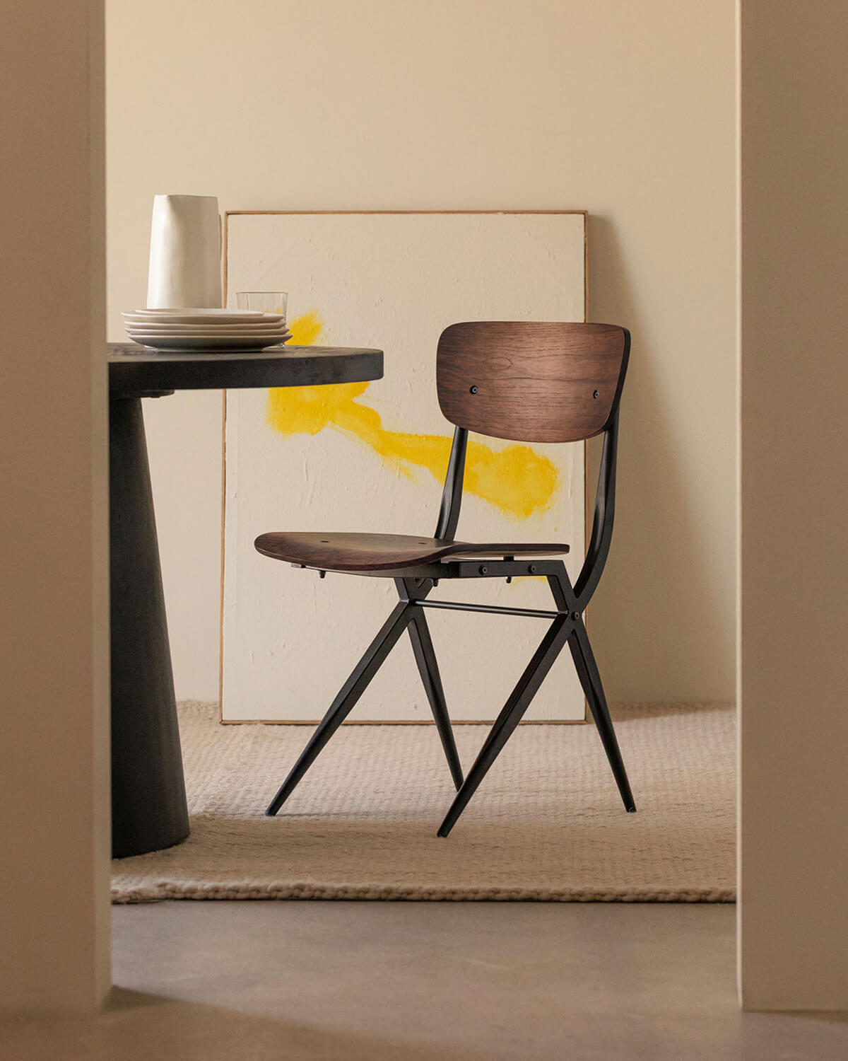 Pack 4 Ticher Wood and Metal Dining Chairs, gallery image 2