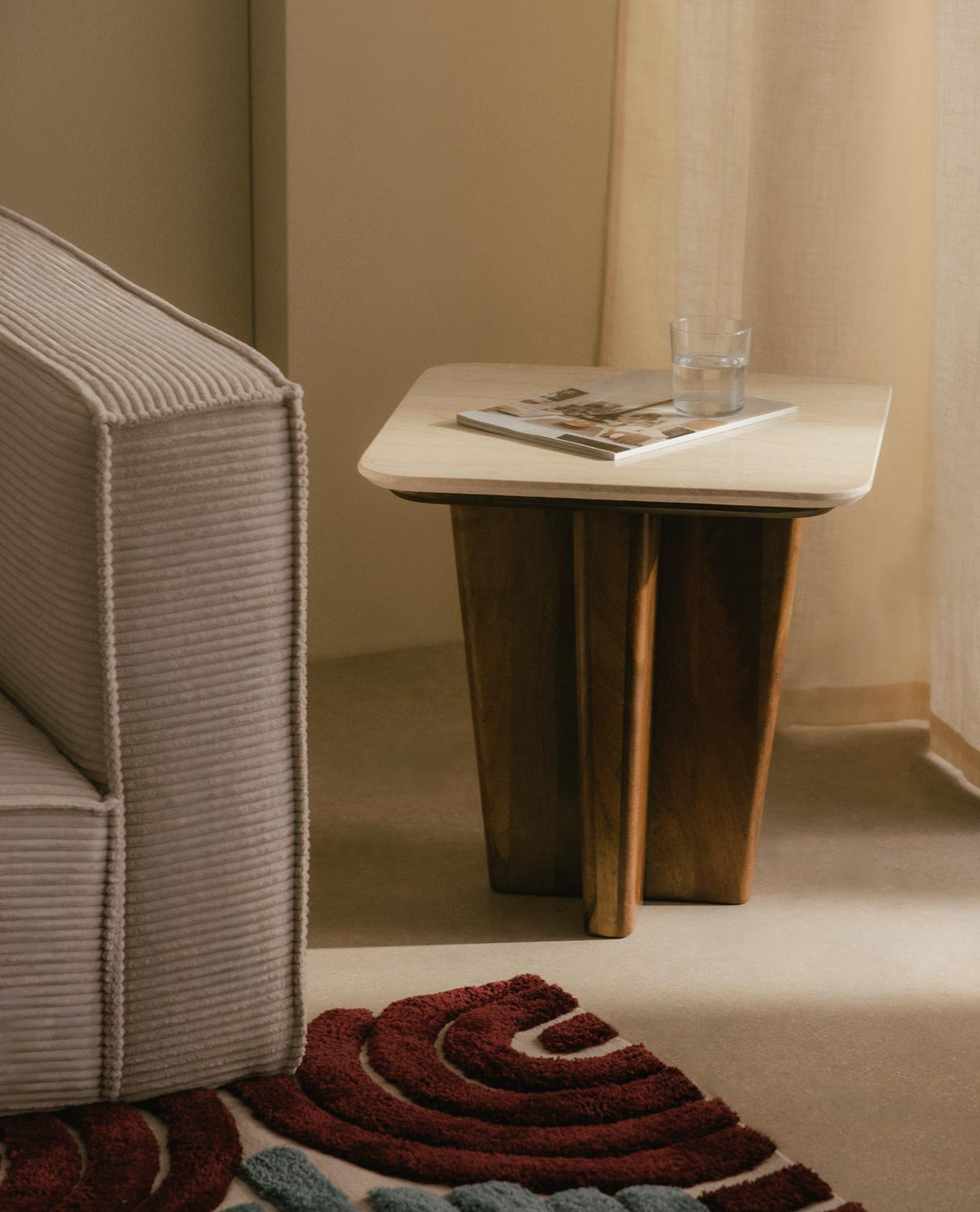 Square Side Table in Egyptian Marble and Mango Wood (50x50 cm) Amatis, gallery image 2