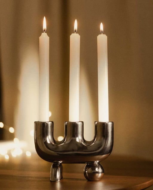 Osaura Galvanized Dolomite Candle Holder