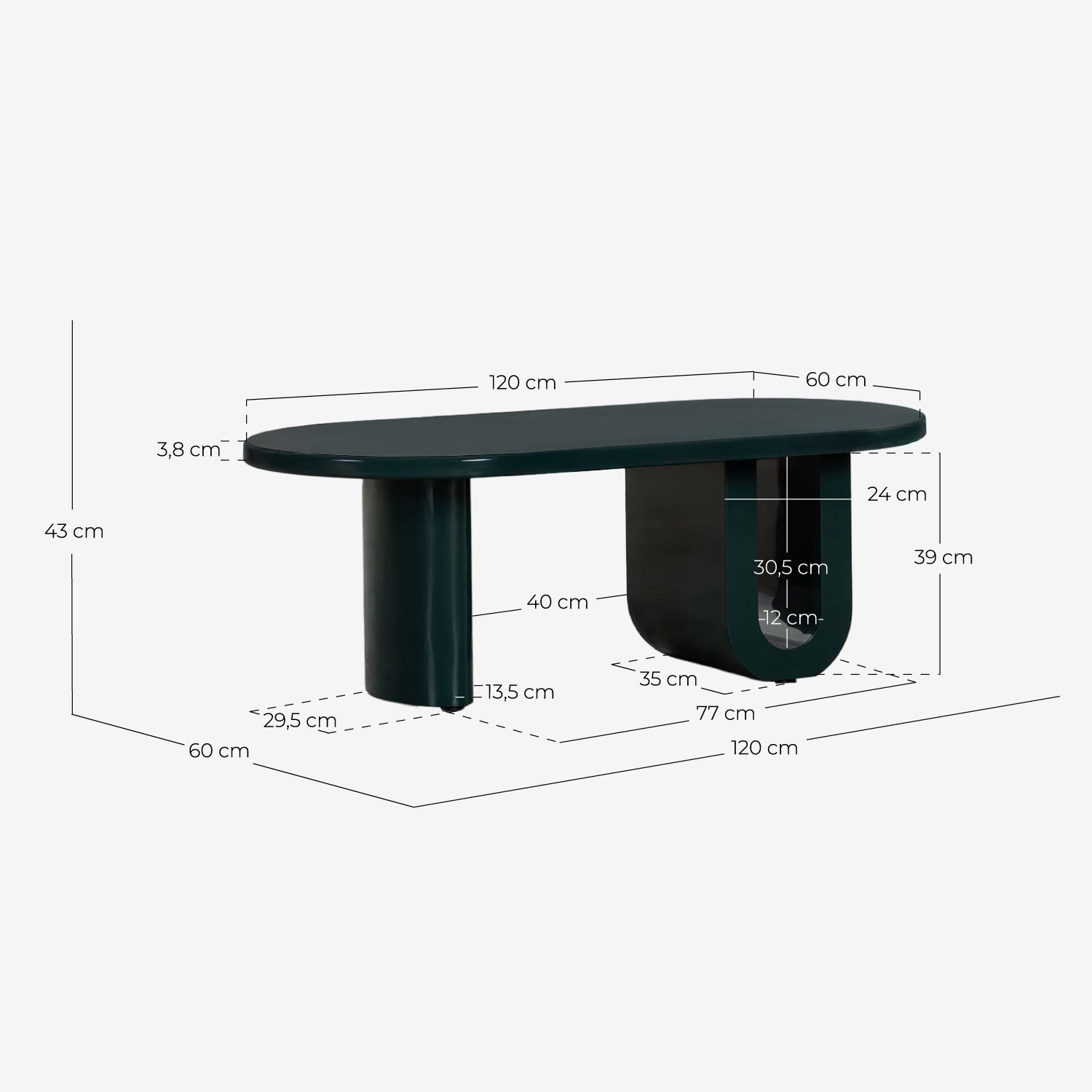 Oval Wooden Center Table (120x60 cm) Surfys, measurements