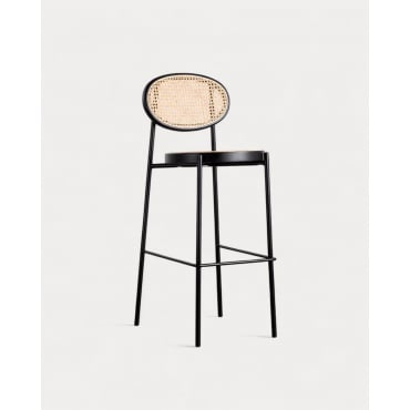 Pack 2 High Stools in Natural Rattan and Metal (75 cm) Vili Black - The Masie