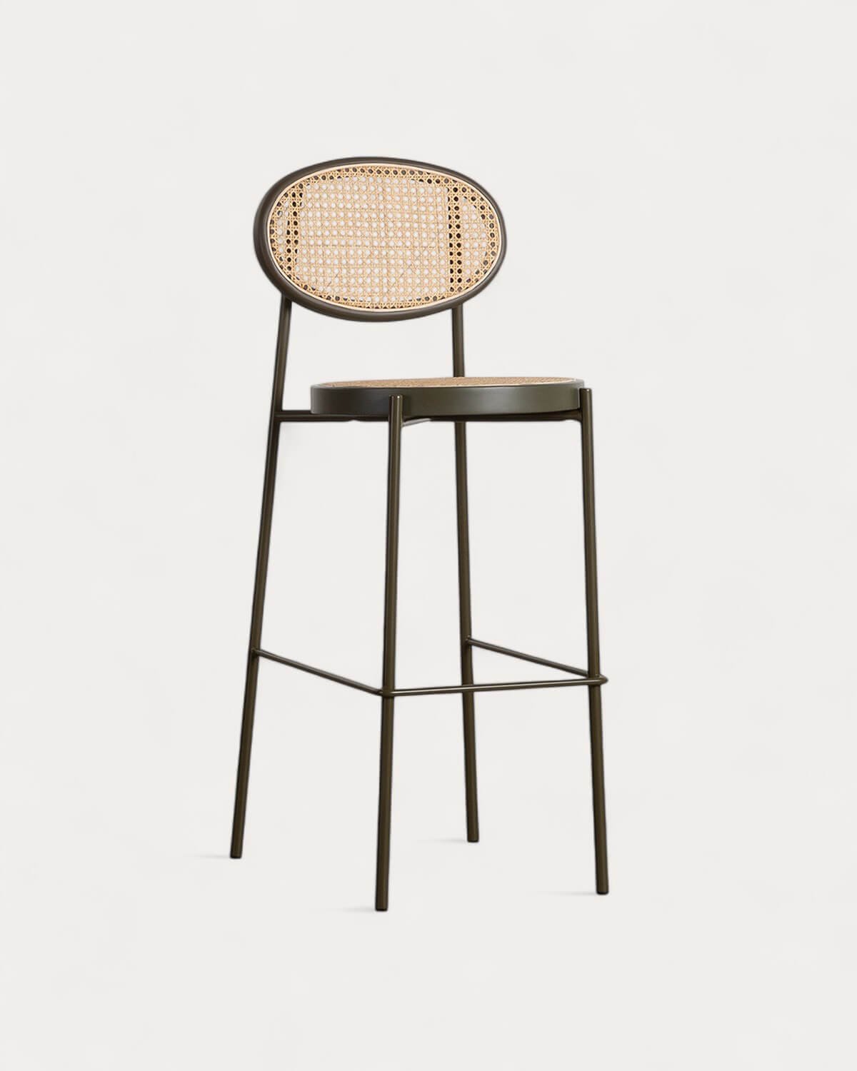 Pack of 4 High Stools in Natural Rattan and Metal (75 cm) Vili, gallery image 1